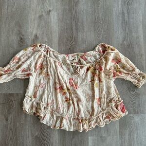 Ralph Lauren Off shoulder Short Sleeve Floral Western Blouse Denim and Supply
